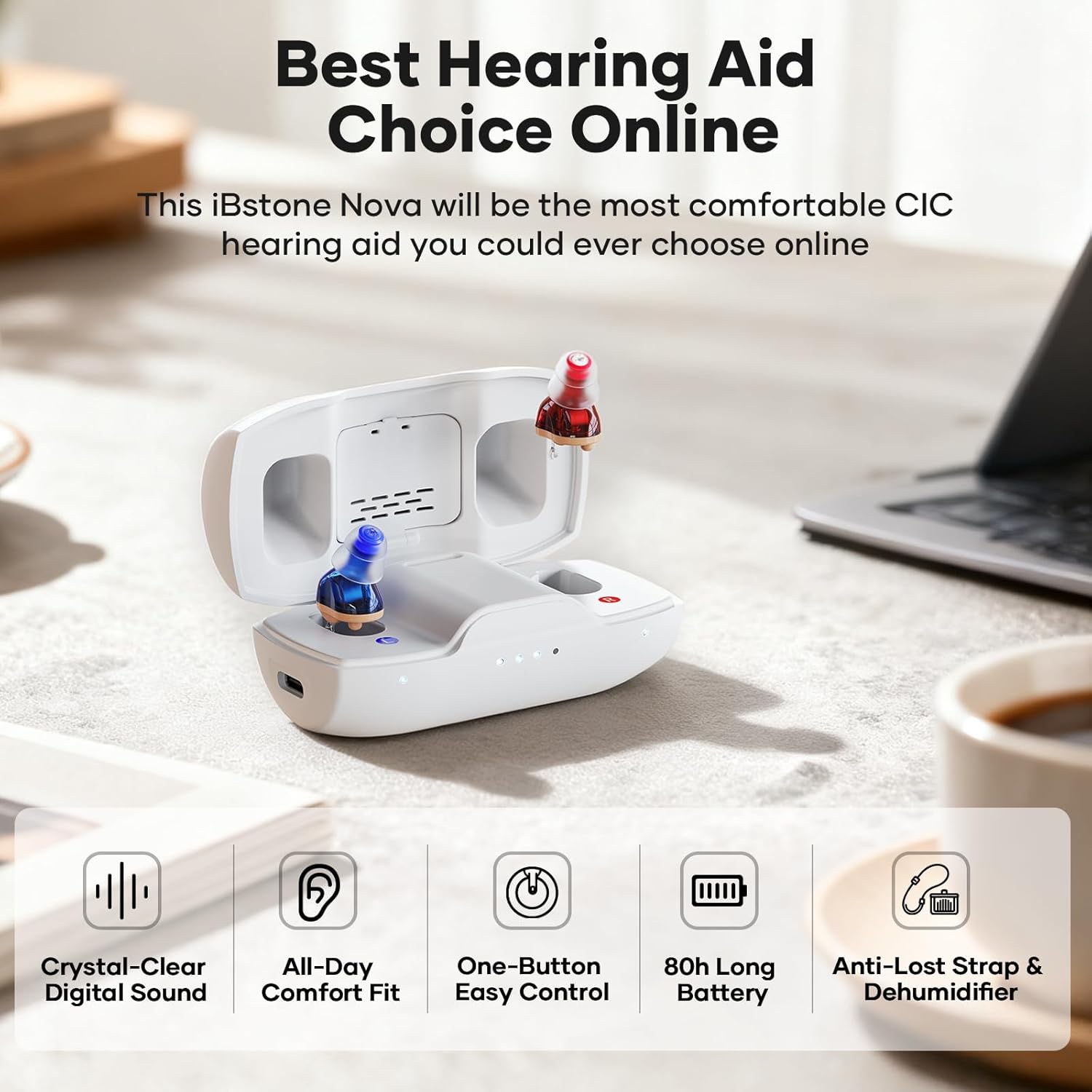 iBstone Nova White Red Blue Hearing Aids