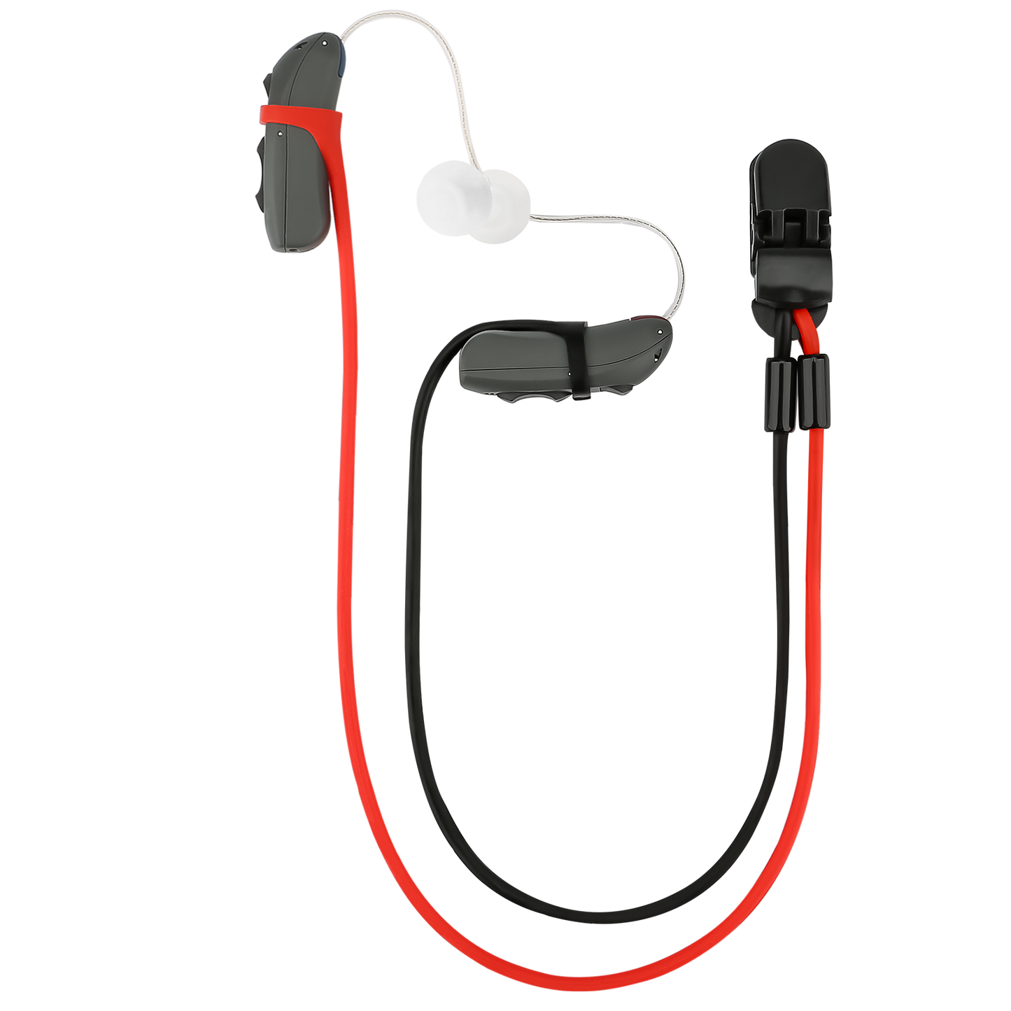 Hearing Aid Clip and Anti-Lost Lanyard Keeper, Black & Red